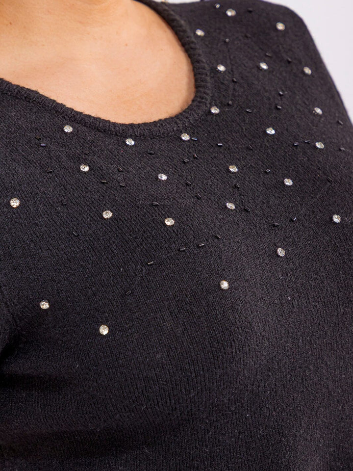 PLUS SIZE SHORT SLEEVE RHINESTONES DETAILED BLOUSE
