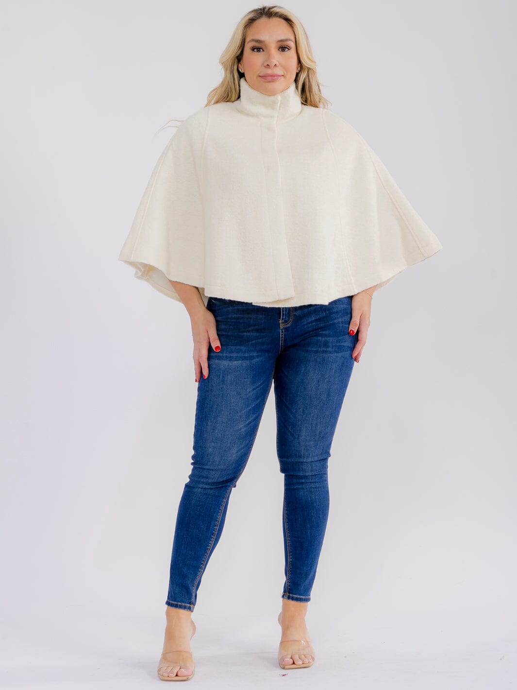 PLUS SIZE BUTTON CLOSURE TURTLE NECK PONCHO