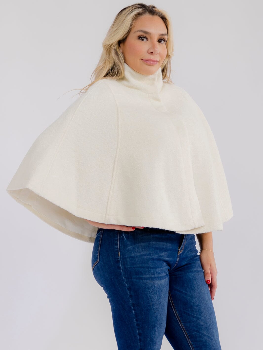 PLUS SIZE BUTTON CLOSURE TURTLE NECK PONCHO
