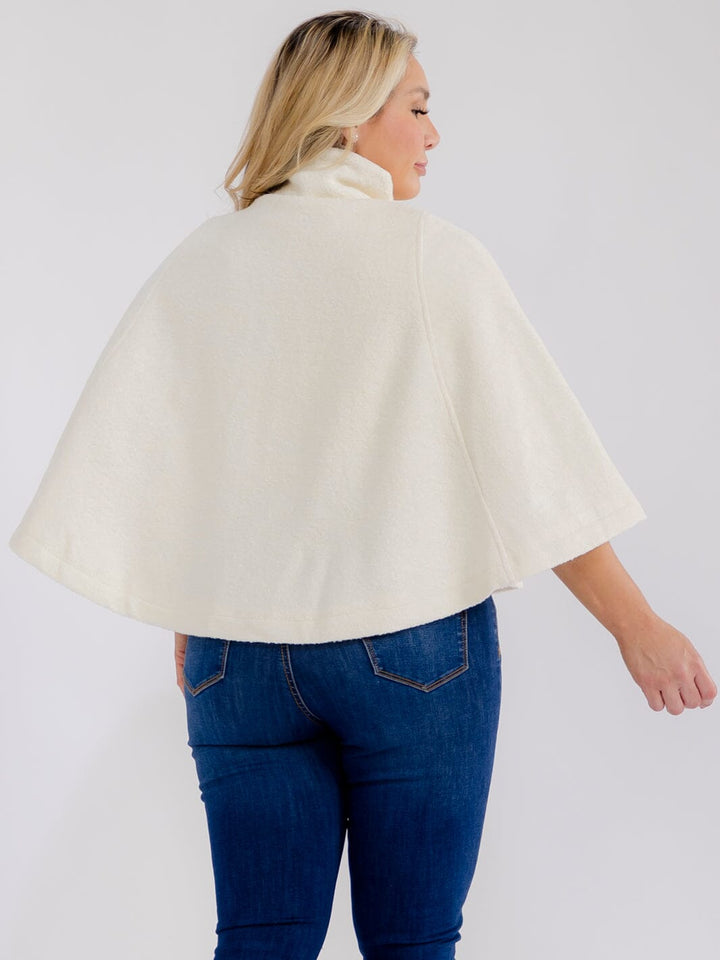 PLUS SIZE BUTTON CLOSURE TURTLE NECK PONCHO