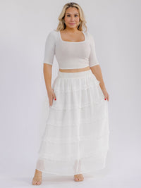 PLUS SIZE ELASTIC WAIST RUFFLE TIERED SWISS DOTS MAXI SKIRT