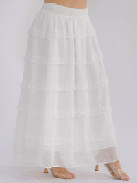 PLUS SIZE ELASTIC WAIST RUFFLE TIERED SWISS DOTS MAXI SKIRT