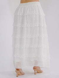 PLUS SIZE ELASTIC WAIST RUFFLE TIERED SWISS DOTS MAXI SKIRT