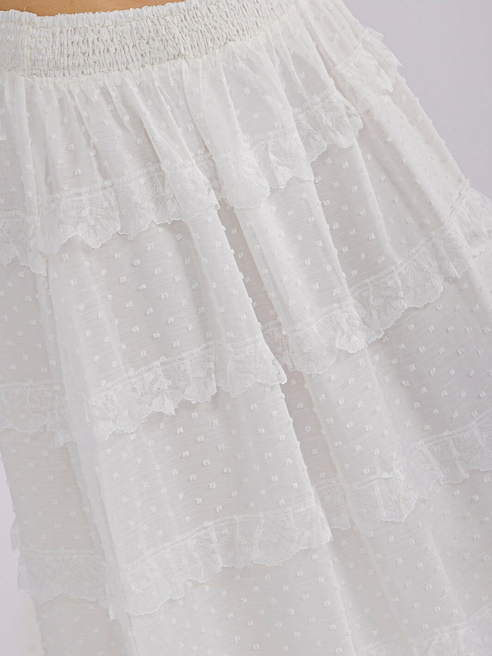 PLUS SIZE ELASTIC WAIST RUFFLE TIERED SWISS DOTS MAXI SKIRT