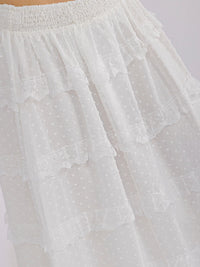 PLUS SIZE ELASTIC WAIST RUFFLE TIERED SWISS DOTS MAXI SKIRT