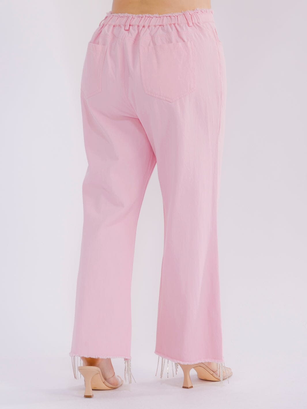 PLUS SIZE BUTTON CLOSURE POCKETS RHINESTONES DETAILED DENIM PANTS