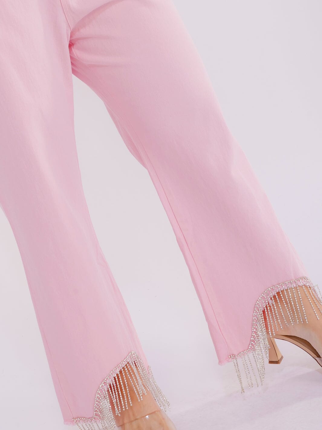 PLUS SIZE BUTTON CLOSURE POCKETS RHINESTONES DETAILED DENIM PANTS