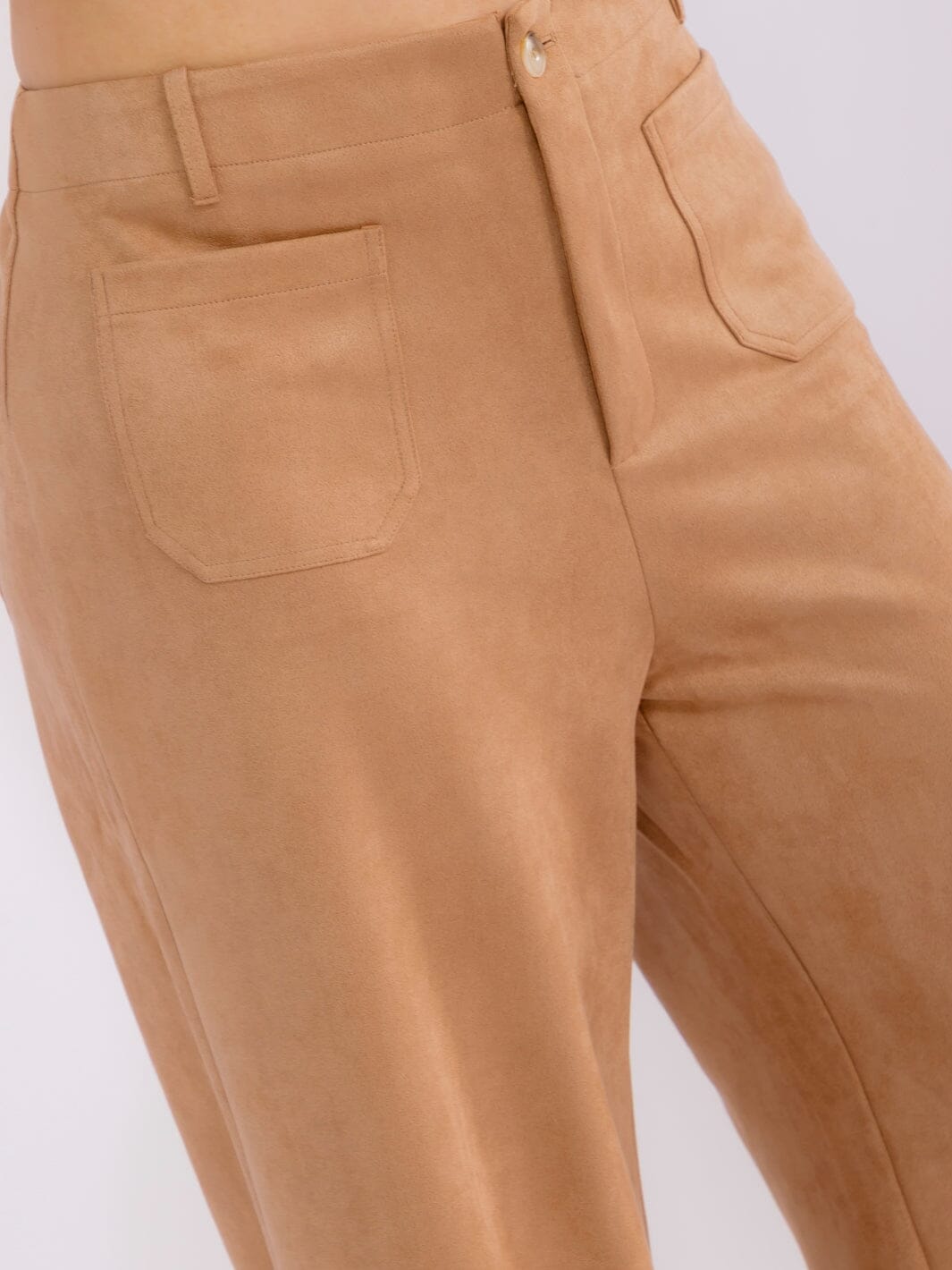 PLUS SIZE BUTTON CLOSURE POCKETS VELVET WIDE LEG PANTS