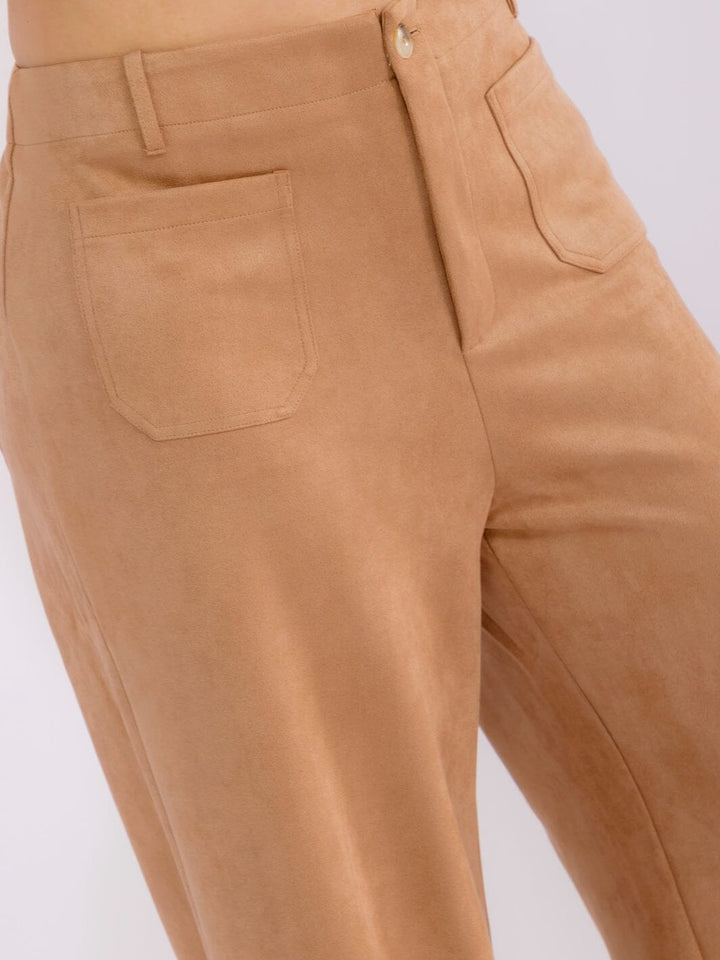 PLUS SIZE BUTTON CLOSURE POCKETS VELVET WIDE LEG PANTS