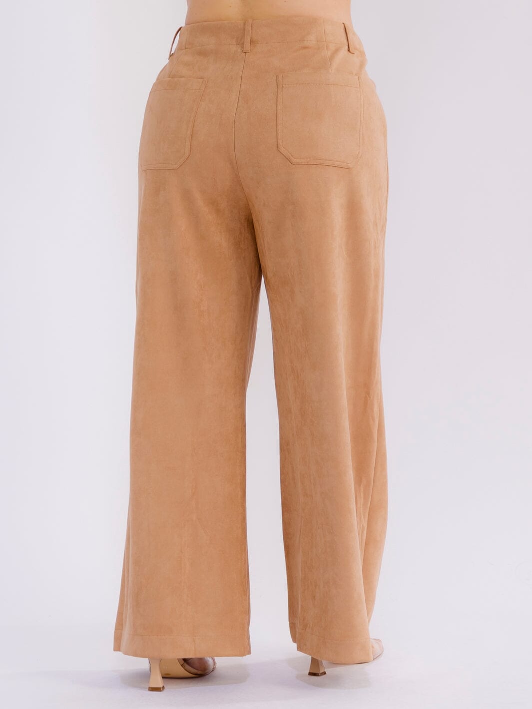 PLUS SIZE BUTTON CLOSURE POCKETS VELVET WIDE LEG PANTS