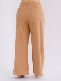 PLUS SIZE BUTTON CLOSURE POCKETS VELVET WIDE LEG PANTS