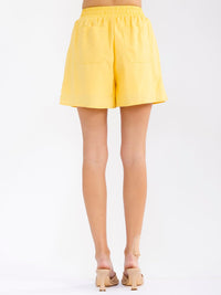 WOMEN'S ELASTIC WAIST FRONT POCKETS SELF TIE MINI SHORTS