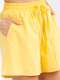 WOMEN'S ELASTIC WAIST FRONT POCKETS SELF TIE MINI SHORTS