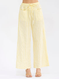 WOMEN'S ELASTIC WAIST FRONT POCKETS WIDE LEG STRIPES COLORBLOCK PANTS