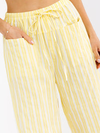 WOMEN'S ELASTIC WAIST FRONT POCKETS WIDE LEG STRIPES COLORBLOCK PANTS