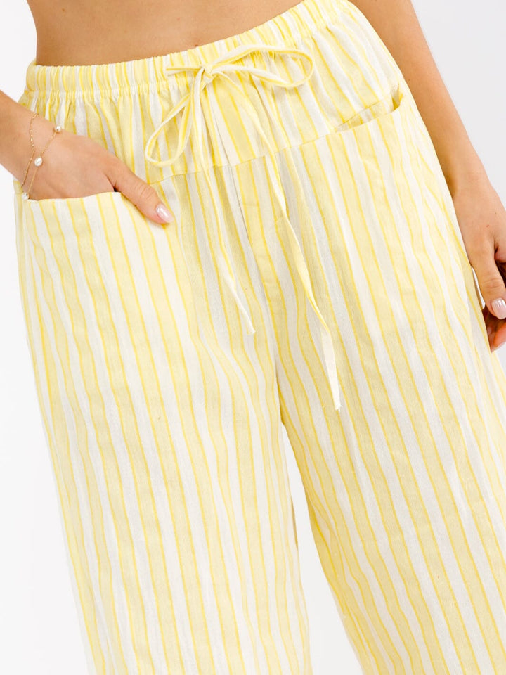 WOMEN'S ELASTIC WAIST FRONT POCKETS WIDE LEG STRIPES COLORBLOCK PANTS
