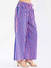 WOMEN'S ELASTIC WAIST FRONT POCKETS WIDE LEG STRIPES COLORBLOCK PANTS