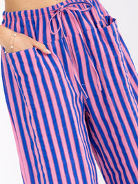 WOMEN'S ELASTIC WAIST FRONT POCKETS WIDE LEG STRIPES COLORBLOCK PANTS