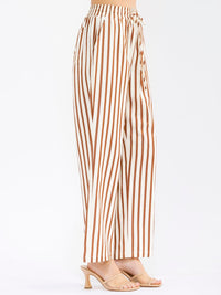 WOMEN'S ELASTIC WAIST FRONT POCKETS STARIGHT LEG STRIPES COLORBLOCK PANTS