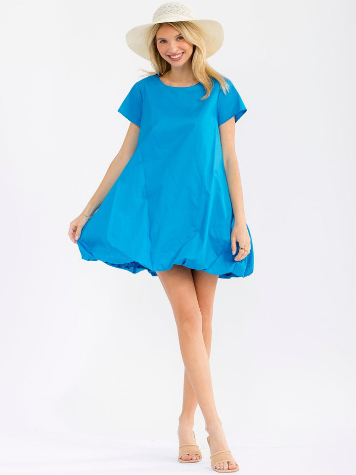 WOMEN'S SHORT SLEEVE FRONT POCKETS LOOSE FIT MINI DRESS