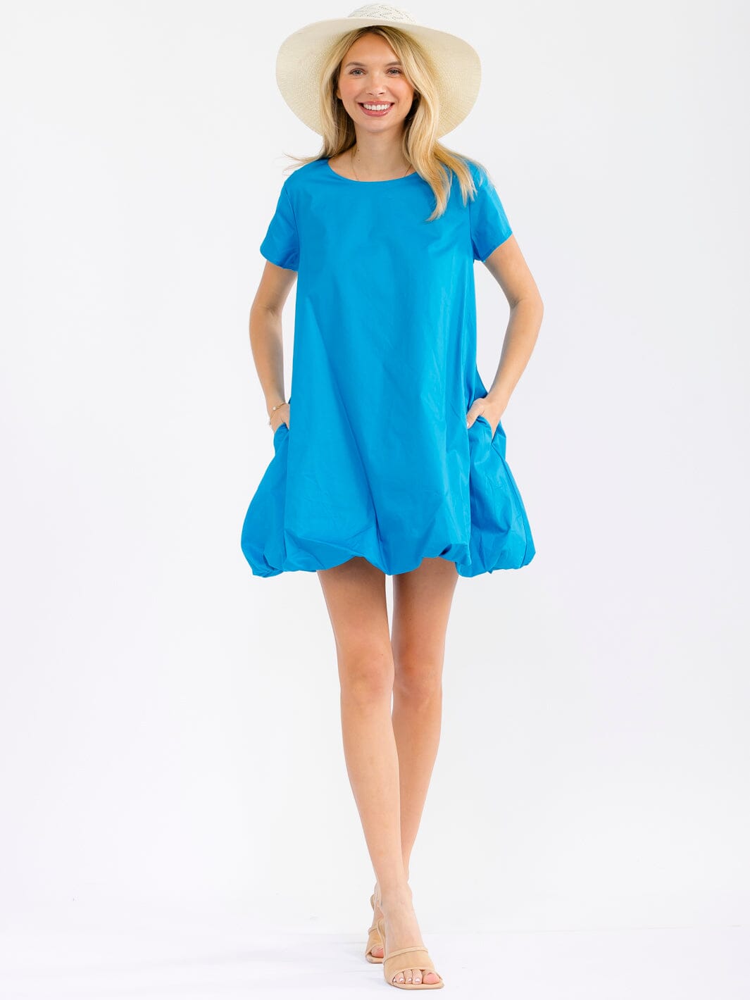 WOMEN'S SHORT SLEEVE FRONT POCKETS LOOSE FIT MINI DRESS