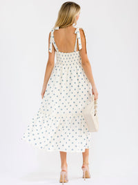 WOMEN'S SLEEVELESS SQUARE NECK FRONT POCKETS STARS PRINT DENIM MAXI DRESS