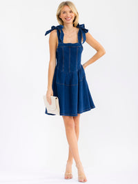 WOMEN'S SLEEVELESS SQUARE NECK FIT & FLARE DENIM MINI DRESS