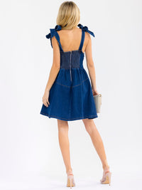 WOMEN'S SLEEVELESS SQUARE NECK FIT & FLARE DENIM MINI DRESS