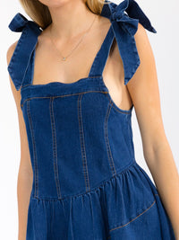 WOMEN'S SLEEVELESS SQUARE NECK FIT & FLARE DENIM MINI DRESS