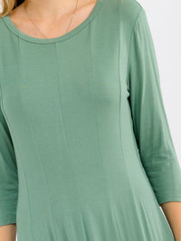 WOMEN'S 3/4 SLEEVE FIT & FLARE SOLID MIDI DRESS