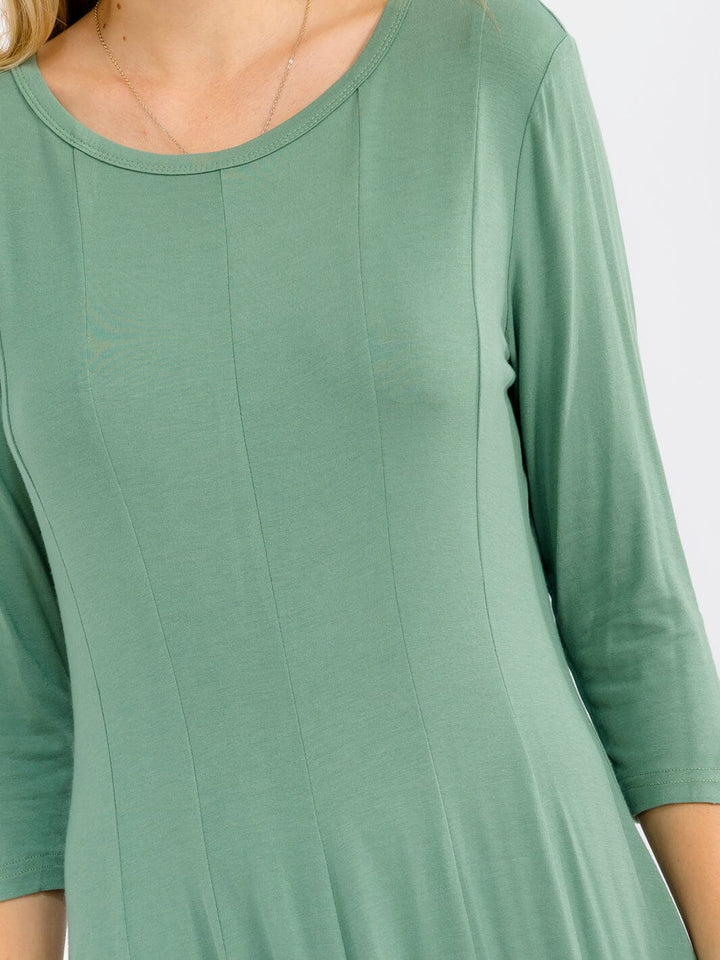 WOMEN'S 3/4 SLEEVE FIT & FLARE SOLID MIDI DRESS
