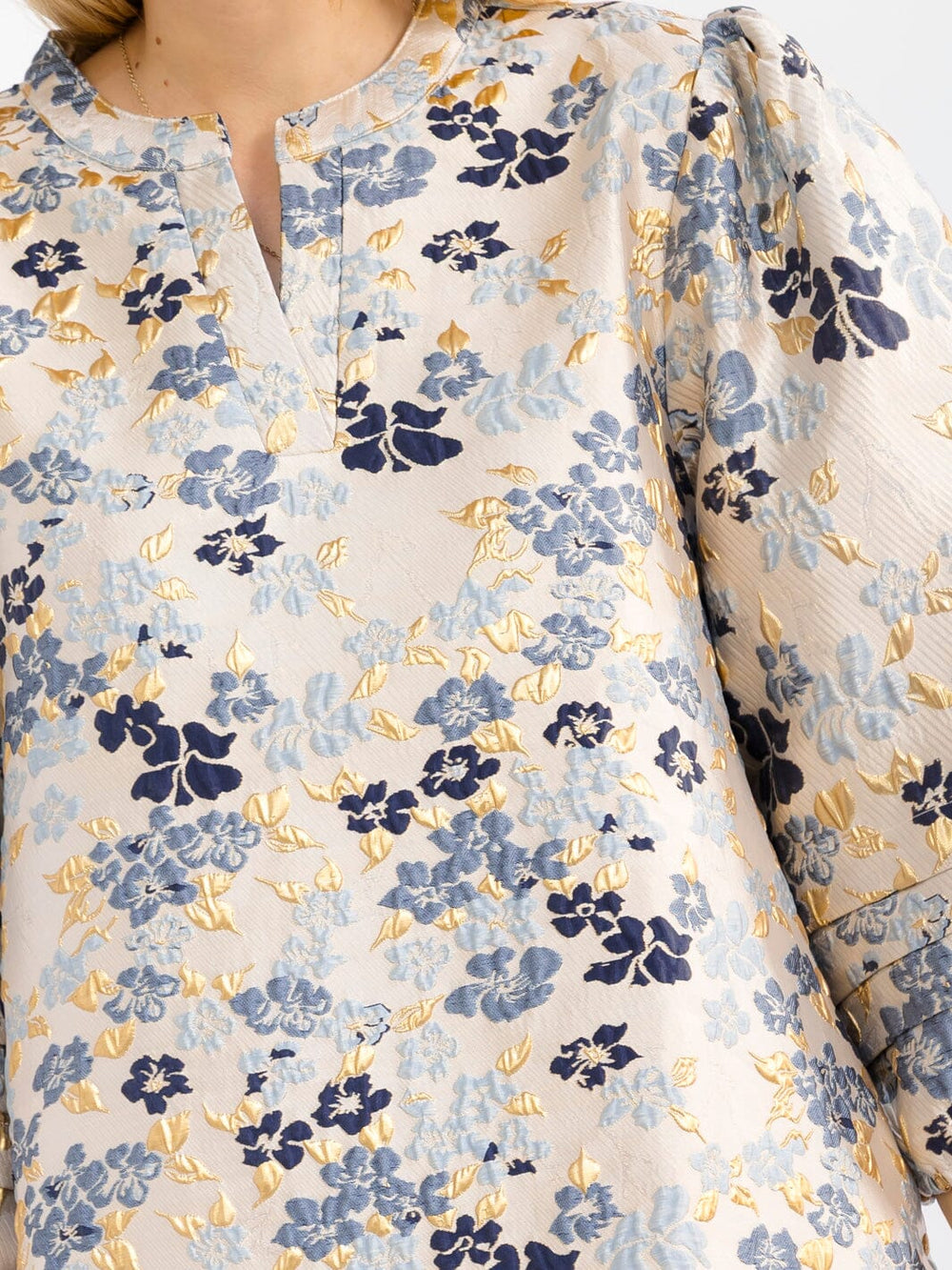 WOMEN'S 3/4 SLEEVE V-NECK FRONT POCKETS LOOSE FIT FLORAL MINI DRESS