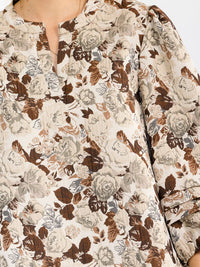 WOMEN'S 3/4 SLEEVE V-NECK FRONT POCKETS LOOSE FIT FLORAL MINI DRESS