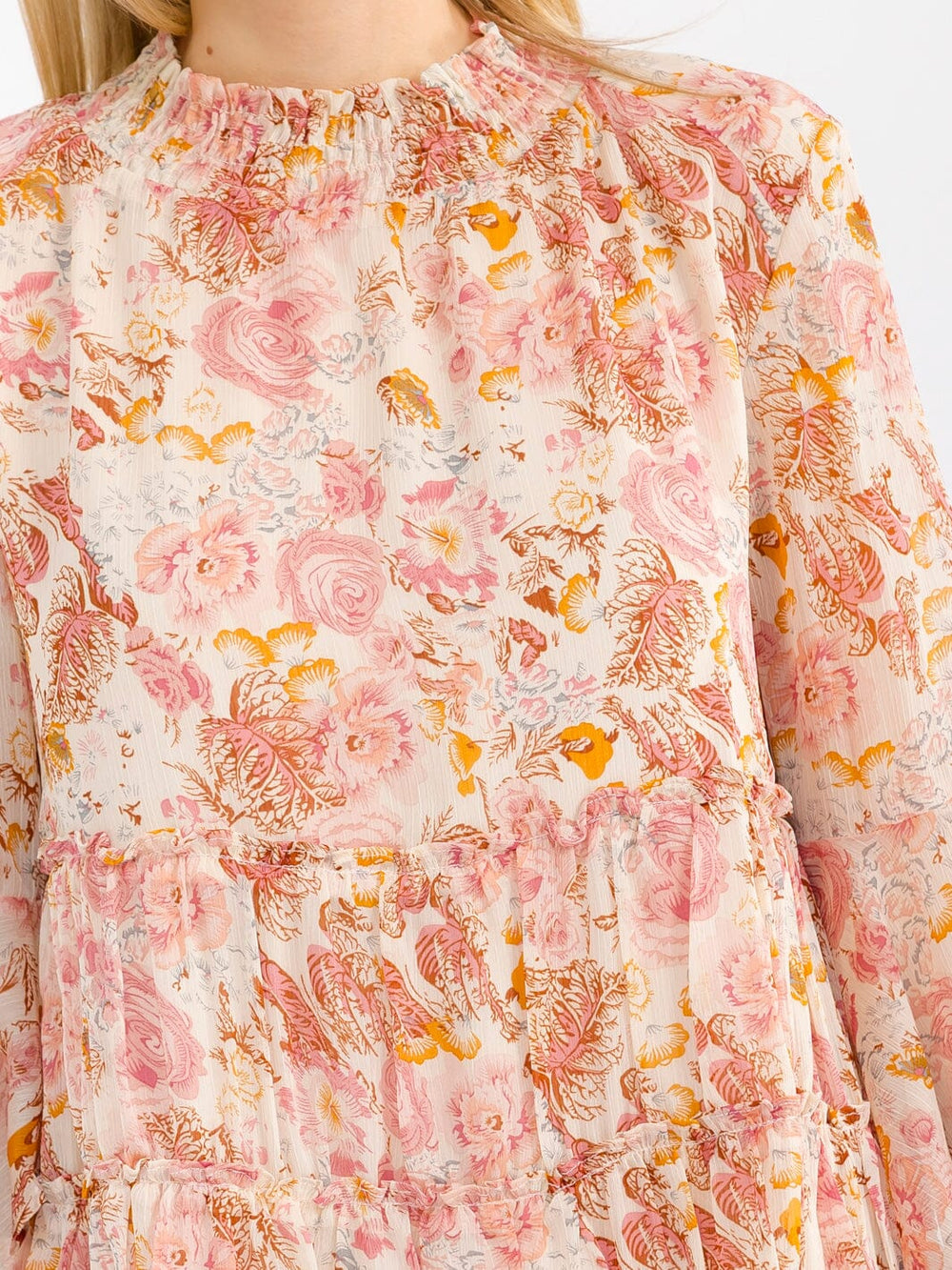 WOMEN'S LONG BELL SLEEVE MOCK NECK FLORAL MINI DRESS