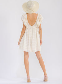 WOMEN'S SHORT PUFF SLEEVE V-NECK LOOSE FIT DETAILED MINI DRESS