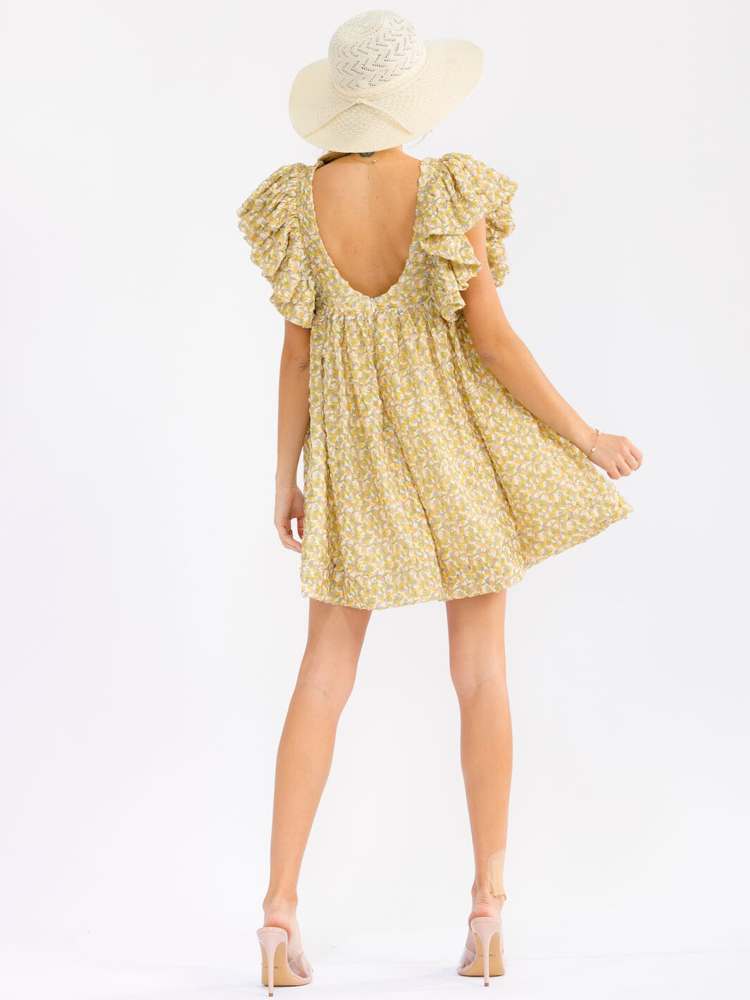 WOMEN'S SHORT PUFF SLEEVE V-NECK LOOSE FIT FLORAL MINI DRESS