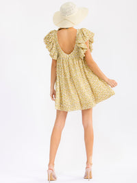 WOMEN'S SHORT PUFF SLEEVE V-NECK LOOSE FIT FLORAL MINI DRESS