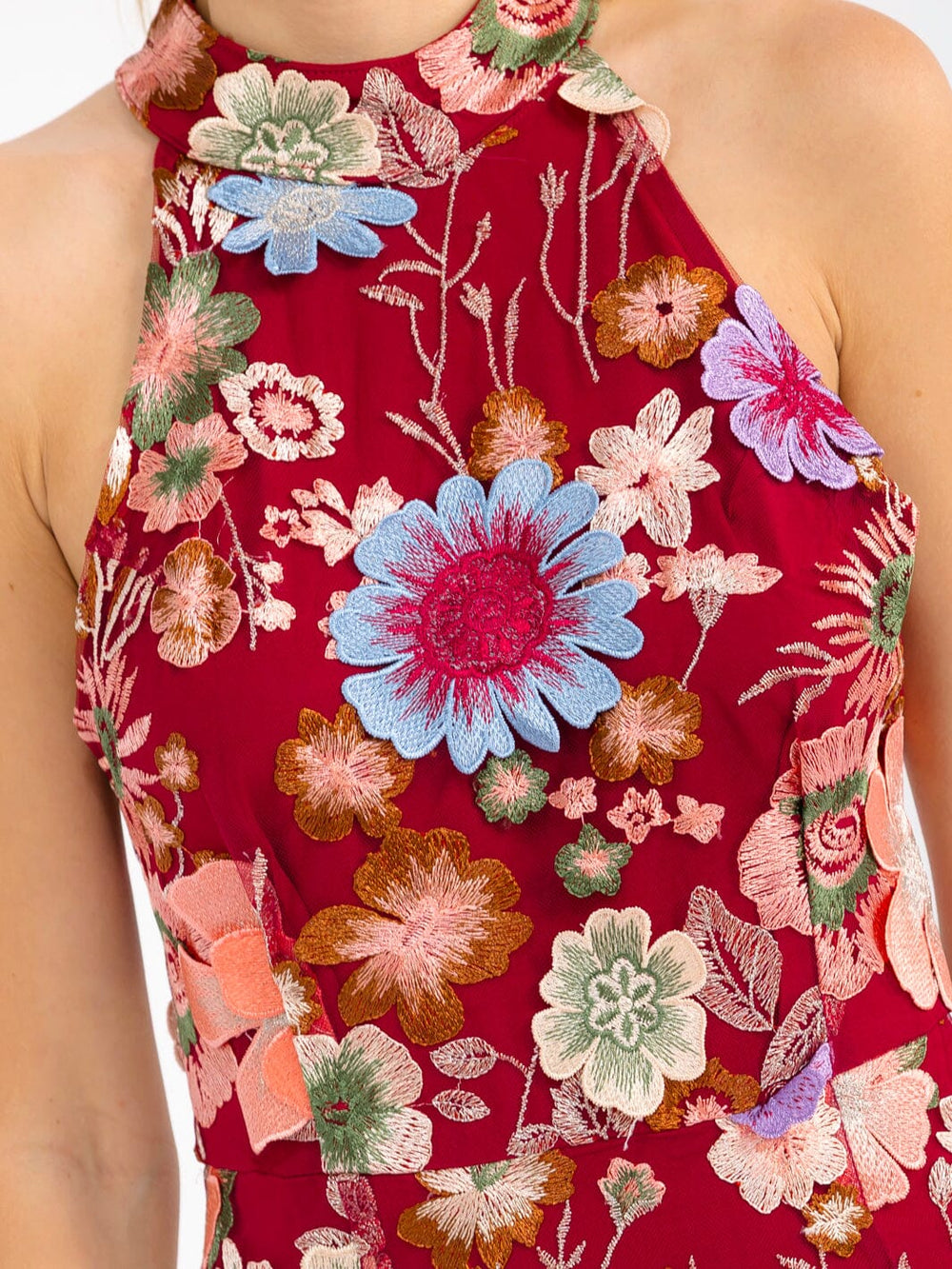 WOMEN'S SLEEVELESS HALTER NECK FLORAL BODYCON MINI DRESS