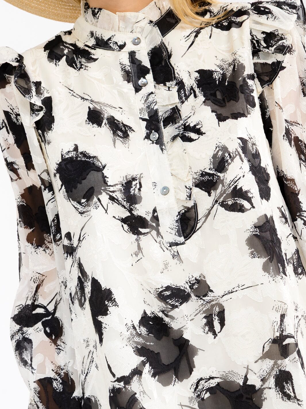 WOMEN'S LONG SLEEVES BUTTON UP RUFFLE FLORAL MINI DRESS