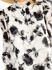 WOMEN'S LONG SLEEVES BUTTON UP RUFFLE FLORAL MINI DRESS