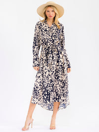 WOMEN'S LONG SLEEVES BUTTON UP FRONT POCKETS ANIMAL PRINT MAXI DRESS