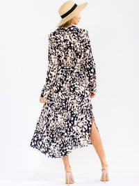 WOMEN'S LONG SLEEVES BUTTON UP FRONT POCKETS ANIMAL PRINT MAXI DRESS