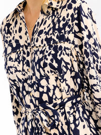 WOMEN'S LONG SLEEVES BUTTON UP FRONT POCKETS ANIMAL PRINT MAXI DRESS