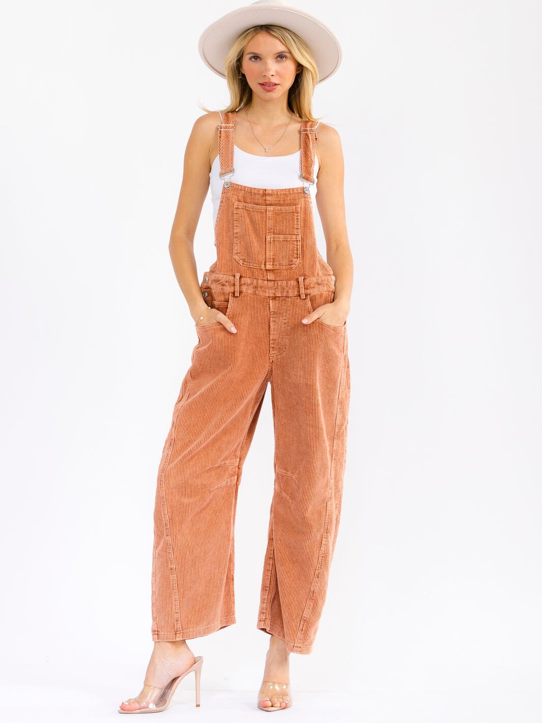 WOMEN'S SLEEVELESS POCKETS STRAIGHT LEG CORDUROY OVERALL