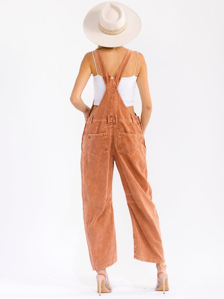 WOMEN'S SLEEVELESS POCKETS STRAIGHT LEG CORDUROY OVERALL