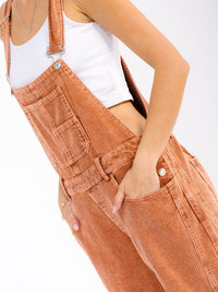 WOMEN'S SLEEVELESS POCKETS STRAIGHT LEG CORDUROY OVERALL