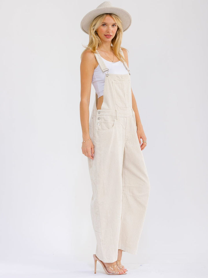 WOMEN'S SLEEVELESS POCKETS STRAIGHT LEG CORDUROY OVERALL