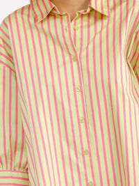 WOMEN'S 3/4 SLEEVE BUTTON UP FRONT POCKETS LOOSE FIT COLORBLOCK STRIPES MINI SHIRT DRESS