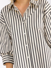 WOMEN'S 3/4 SLEEVE BUTTON UP FRONT POCKETS LOOSE FIT COLORBLOCK STRIPES MINI SHIRT DRESS
