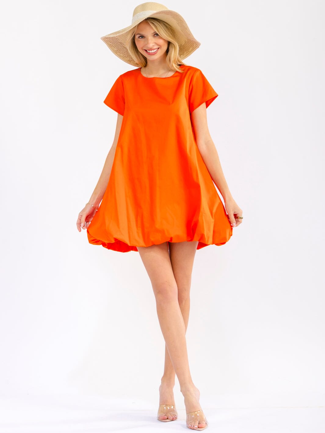 WOMEN'S SHORT SLEEVE FRONT POCKETS LOOSE FIT MINI DRESS